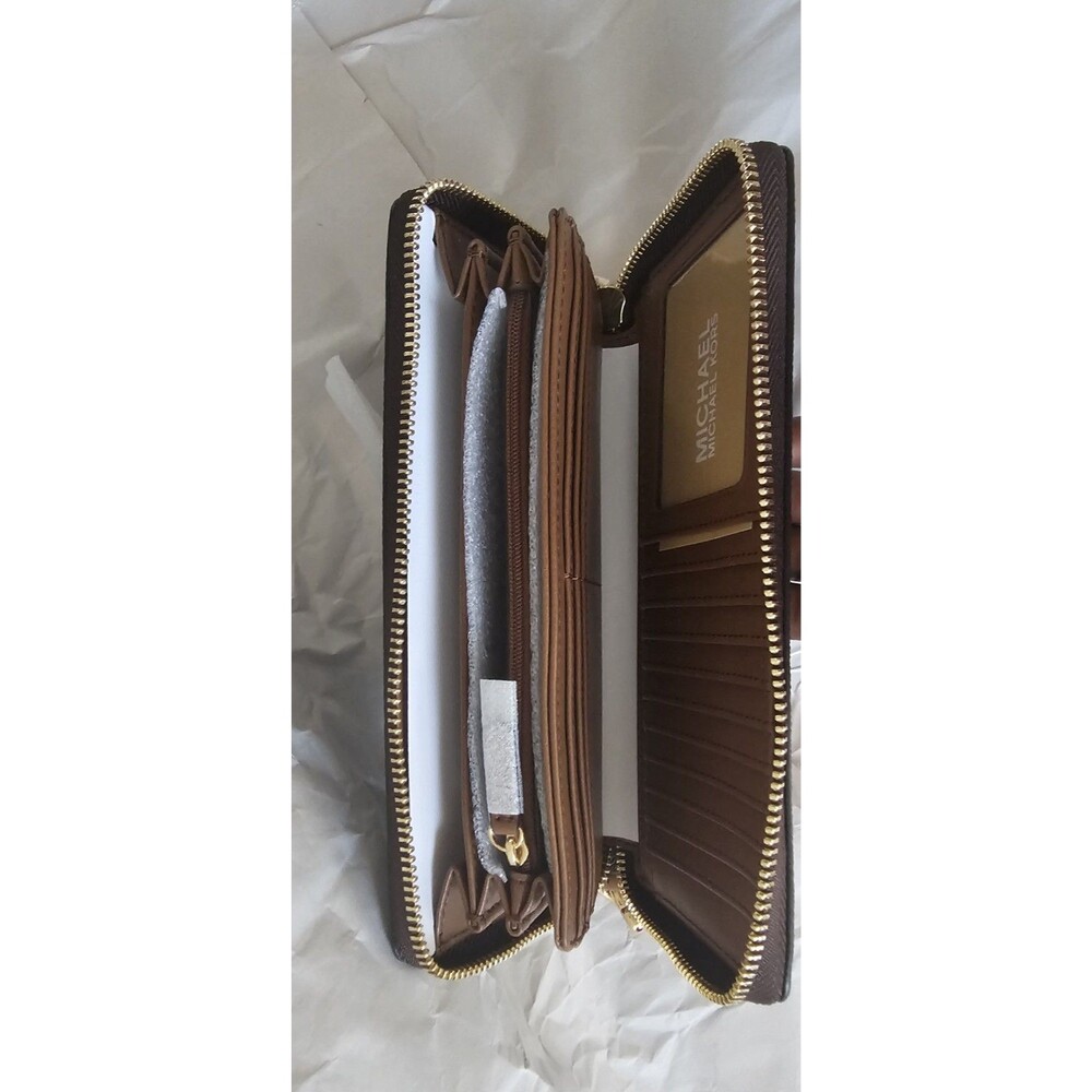 Michael Kors Brown Logo Print Zip-Around Wristlet Wallet for Women - Picture 2 of 5